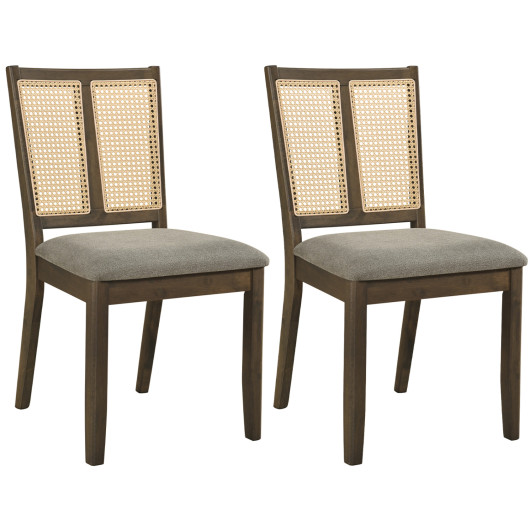 Costway Rattan Dining Chairs Set of 2 with Curved Backrest & Padded Seat for Dining Room-Gray