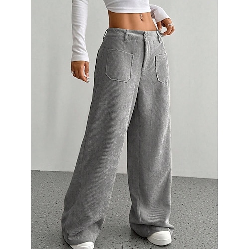 Per donna Gamba larga Pantaloni in velluto a coste Vintage Canotta sportiva Lunghezza intera Vita Alta Semplice Comodità Confortevole Inelastico Casuale Grigio scuro Bianco latte Nero Primavera