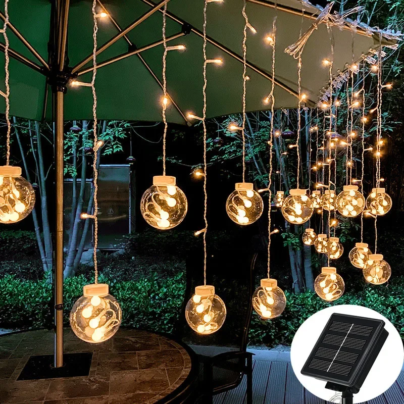 LED Solar-Lichterkette für Außen, Wasserdicht, Feenlicht-Girlande, Flaschen-Vorhang-Lichterkette, Weihnachts- und Partybeleuchtung für Gartendekoration
