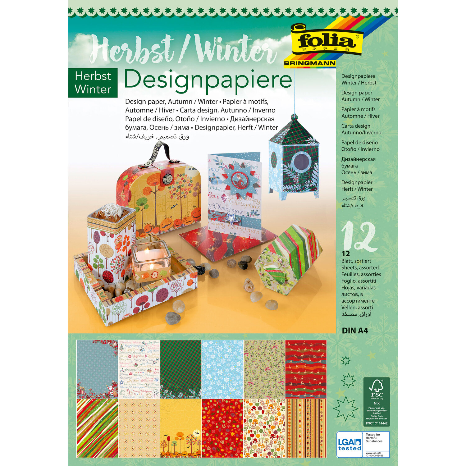 folia Papierblock Herbst/Winter, 21 x 29,7 cm, 12 Blatt