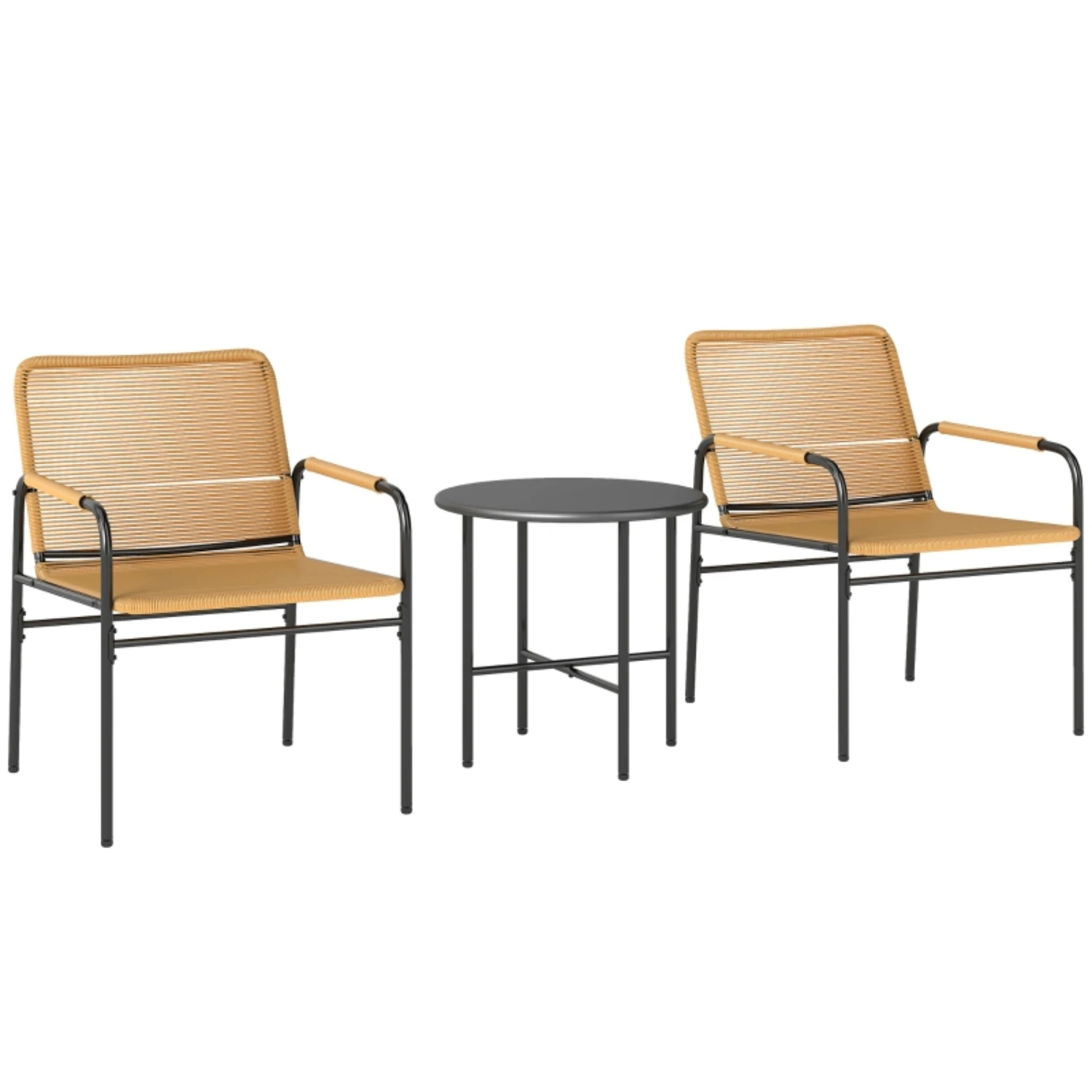 Ensemble de meubles de jardin en rotin, ensemble de salon 3 pièces, ensemble de meubles de jardin avec 2 chaises de jardin, table basse, ensemble de meubles de balcon pour jardin, terrasse, acier