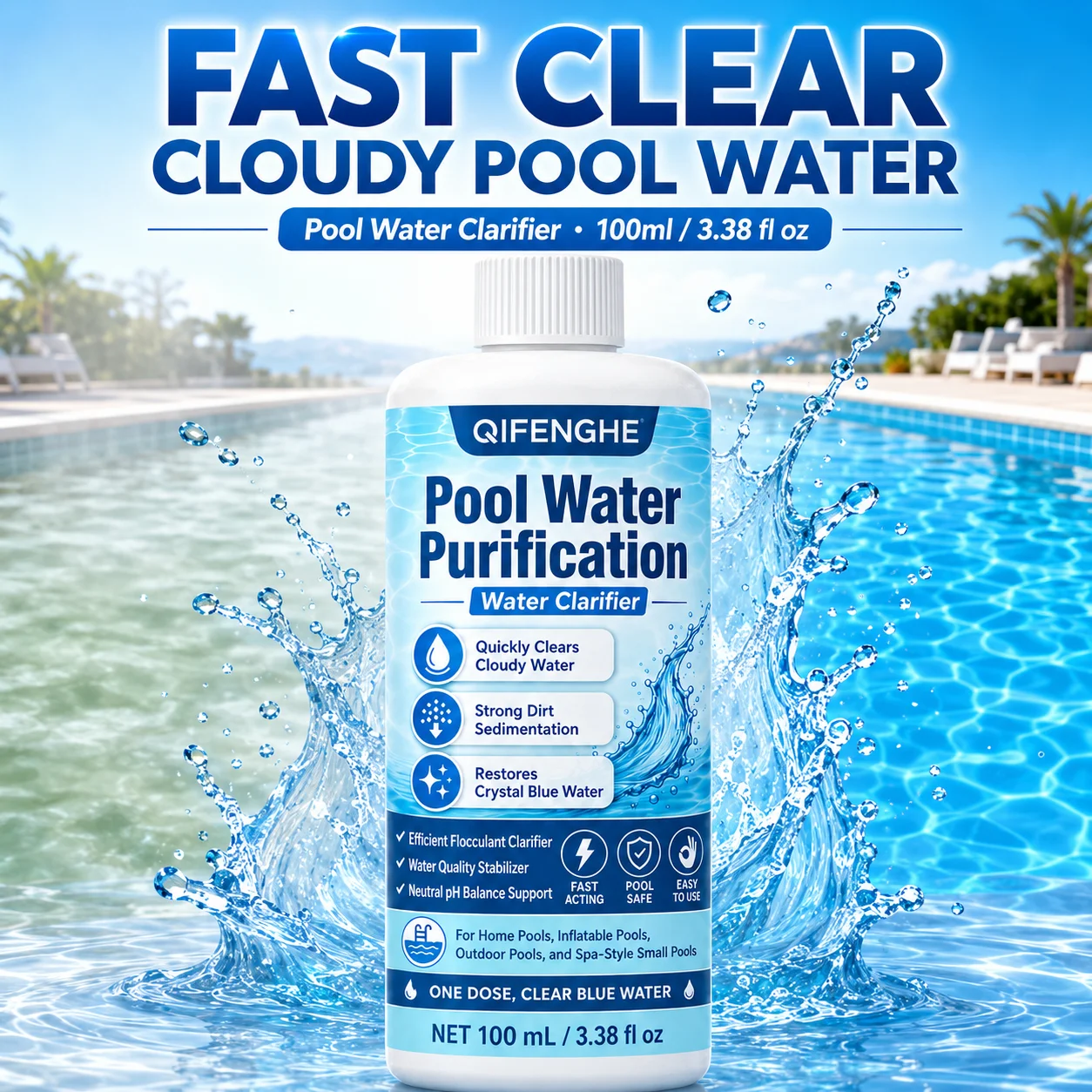 Clarifiant pour piscine pour eau boueuse, piscine domestique, piscine de jardin et piscine pour enfants