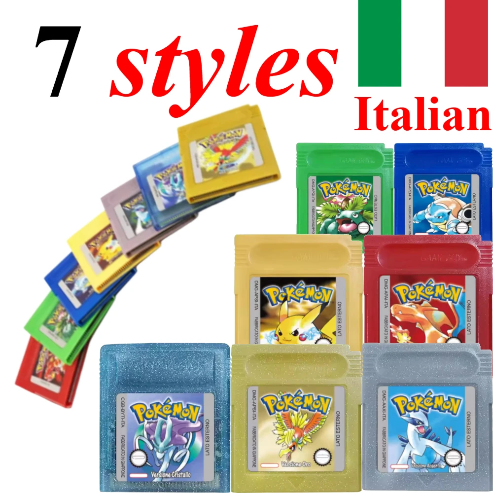 7 Styles Italian Version Pocket Monster Game Cartridge for Game Boy GBC Classic Retro RPG Video Game for Red/Green/Yellow/Blue
