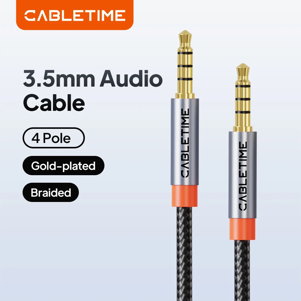 CABLETIME 3,5-mm-Audiokabel, 4-polig, TRRS, 4-adrig, Aux-Kabel, unterstützt Telefon-Headset, Mikrofon, Auto, Musik, HiFi-Audio
