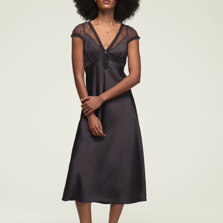 Lucky Brand Short Sleeve Simone Lace Maxi Dress - Women's Clothing Dresses Maxi Dress in India Ink, Size XL