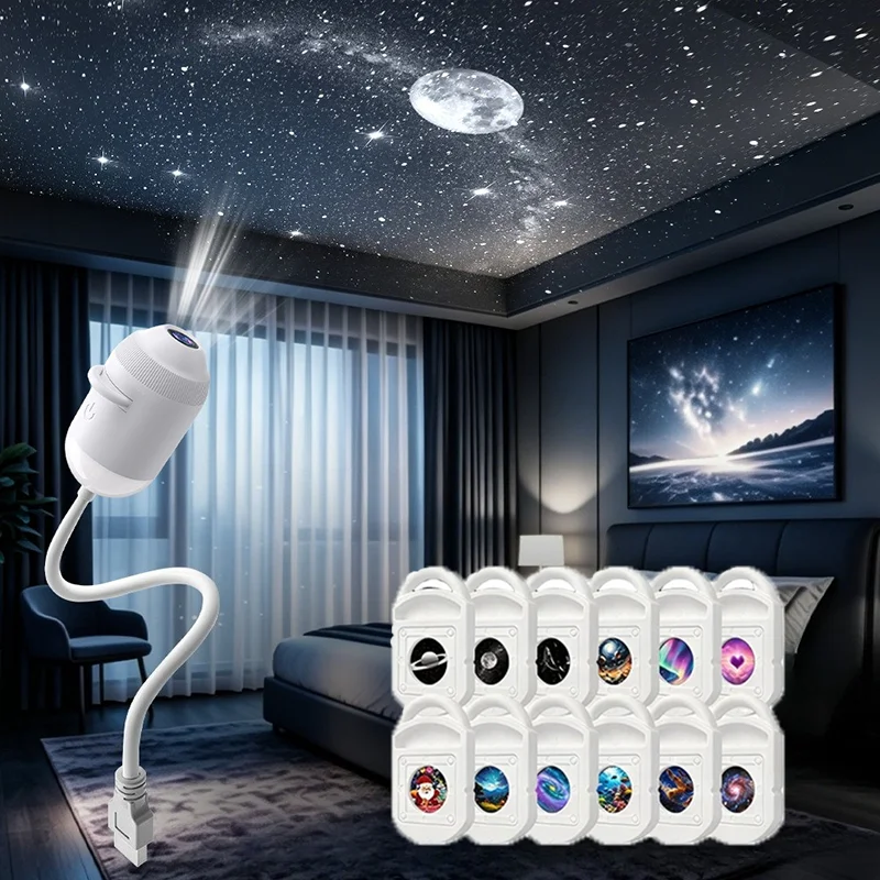2-in-1 USB Galaxie-Projektor Nachtlicht Sternenhimmel-Lampe mit Austauschbaren HD-Dias für Schlafzimmer Kinderzimmer Deckendekoration Geschenk ﻿