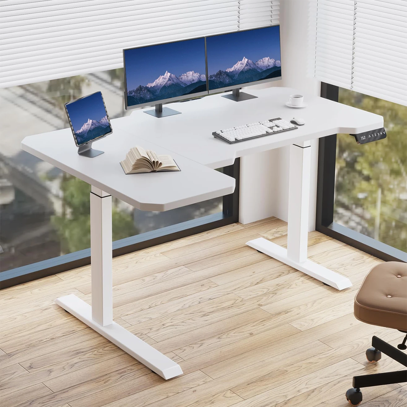 Radlove 150cm l-schreibtisch elektrisch höhenverstellbar eckschreibtisch, mit zwei Motoren, l förmiger tisch stehpult, White
