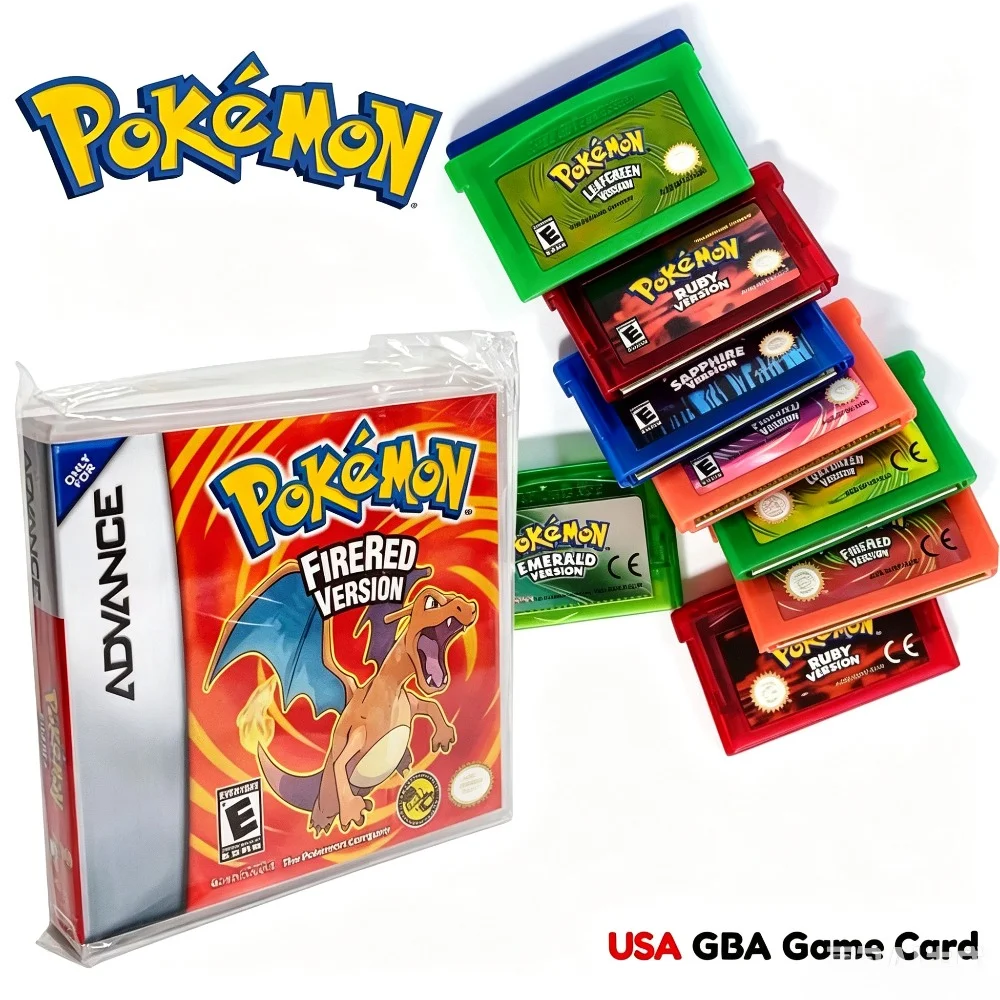 USA Version Pokémon Series GBA Game Cartridge 32‑Bit Retro Video Game Multiple Versions Game Box Fit For GBA Game Console