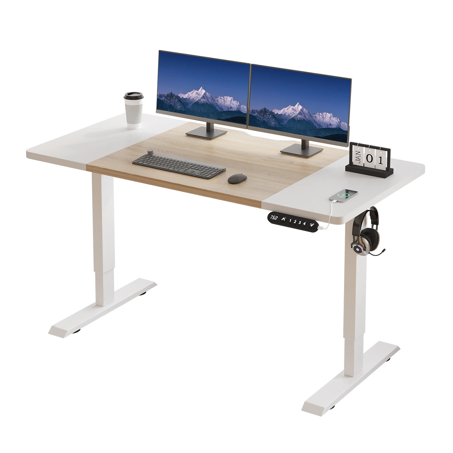 Radlove Höhenverstellbarer Schreibtisch Elektrisch - Sitz-Stehpult für Büro & Home-Office, Memory-Funktion mit 4 Höhen, Rollen, 160 x 76cm, White