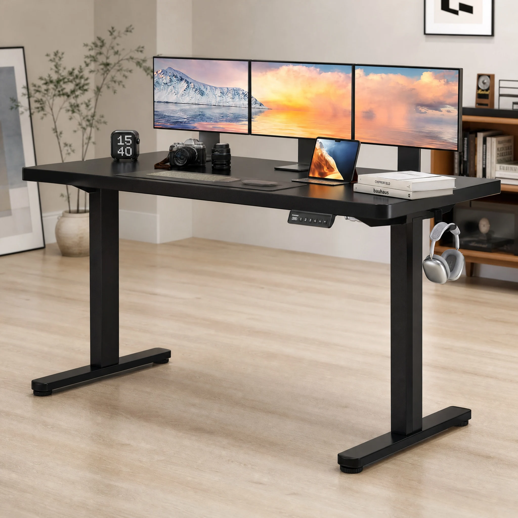 Höhenverstellbarer Schreibtisch 160x80cm,25MM Ganze Tischplatte mit Bürstenloser Motor,Ergonomischer Steh-Sitz Tisch Stehpult,Einfache Montage Elektrischer Stehschreibtisch für Homeoffice