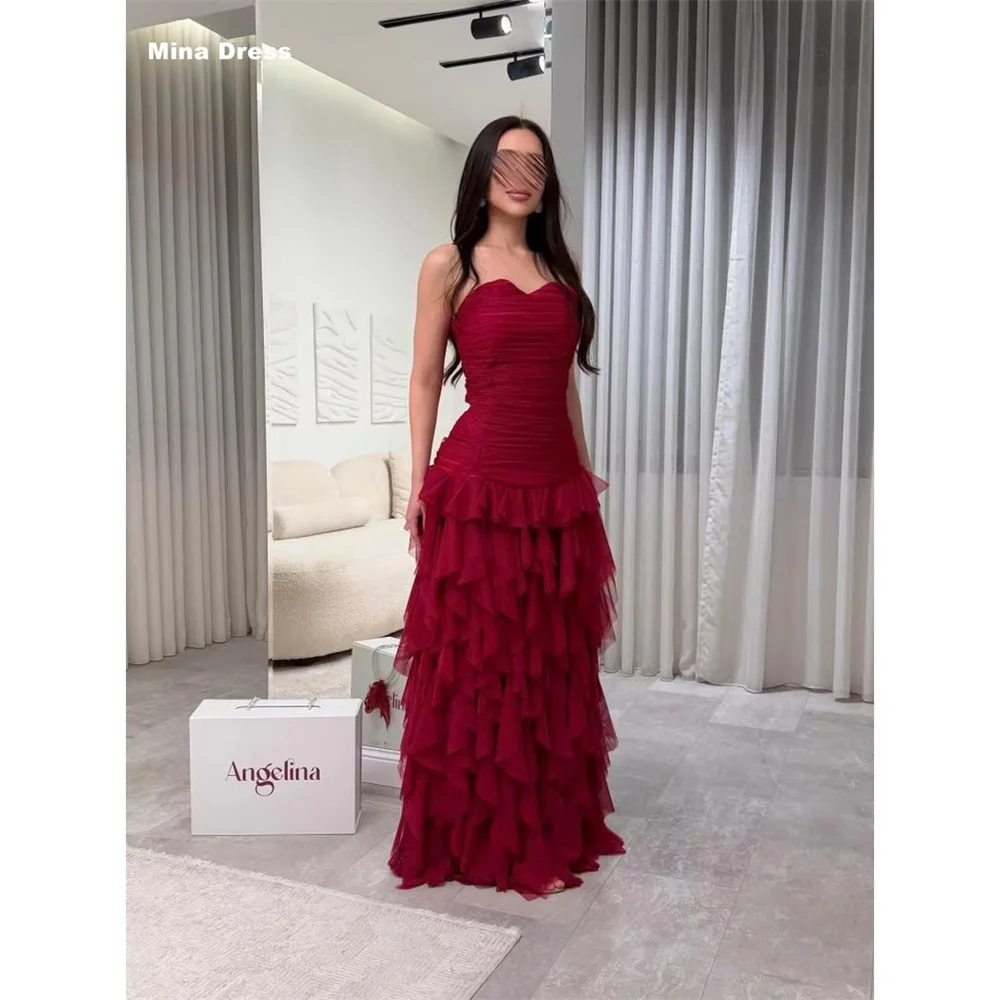 Mina Customized Burgundy Heart Collar Multi-layer Sleeveless Backless Birthday Dress Evening Dresses for Special Occasions Prom
