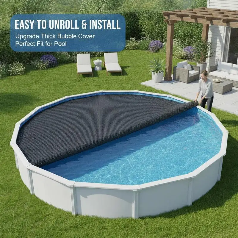 Couverture solaire pour piscine, couverture à bulles pour piscine, couverture noire 455 cm en PE, couverture extérieure pour piscine, accessoire pour piscine