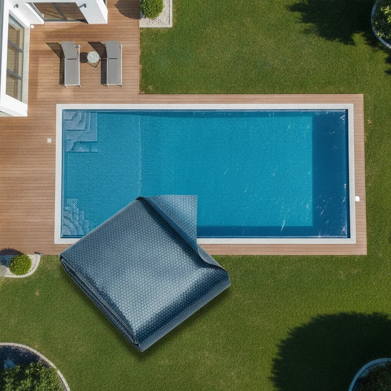 Couverture solaire pour piscine, couverture à bulles flottante pour piscine, couverture solaire en PE 300 cm noir et bleu, couverture de piscine extérieure, accessoire pour piscine