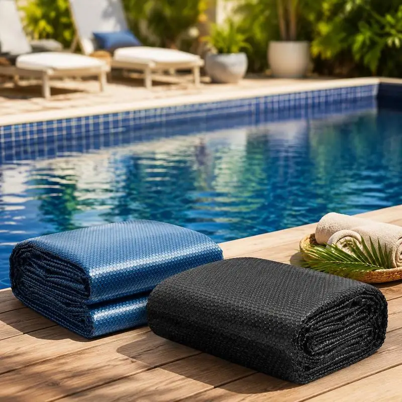 Couverture solaire pour piscine, couverture à bulles flottante pour piscine, couverture solaire en PE 450x220 cm noir et bleu, couverture de piscine extérieure, accessoire pour piscine