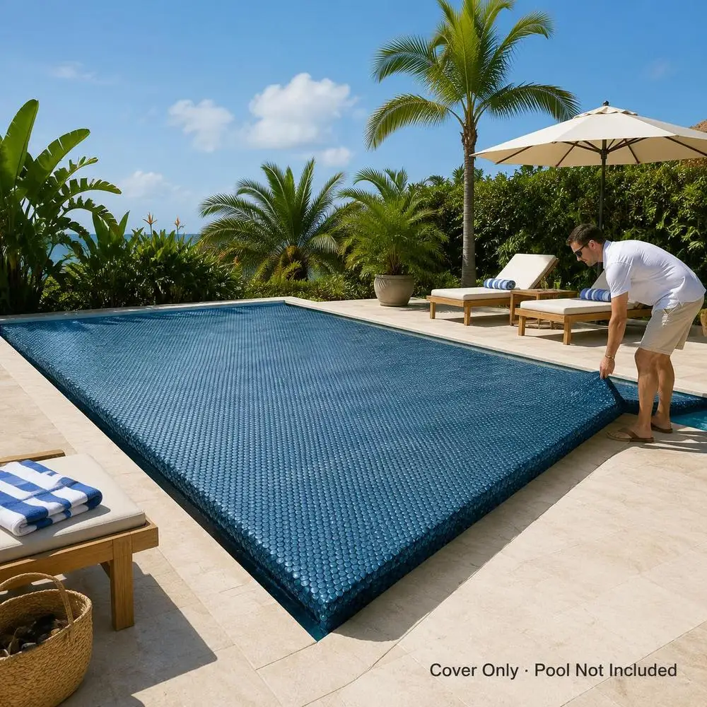 Couverture solaire pour piscine, couverture flottante pour piscine, couverture anti-evaporation pour piscine, couverture solaire flottante pour piscine ronde en PE 417 cm noir et bleu, couverture