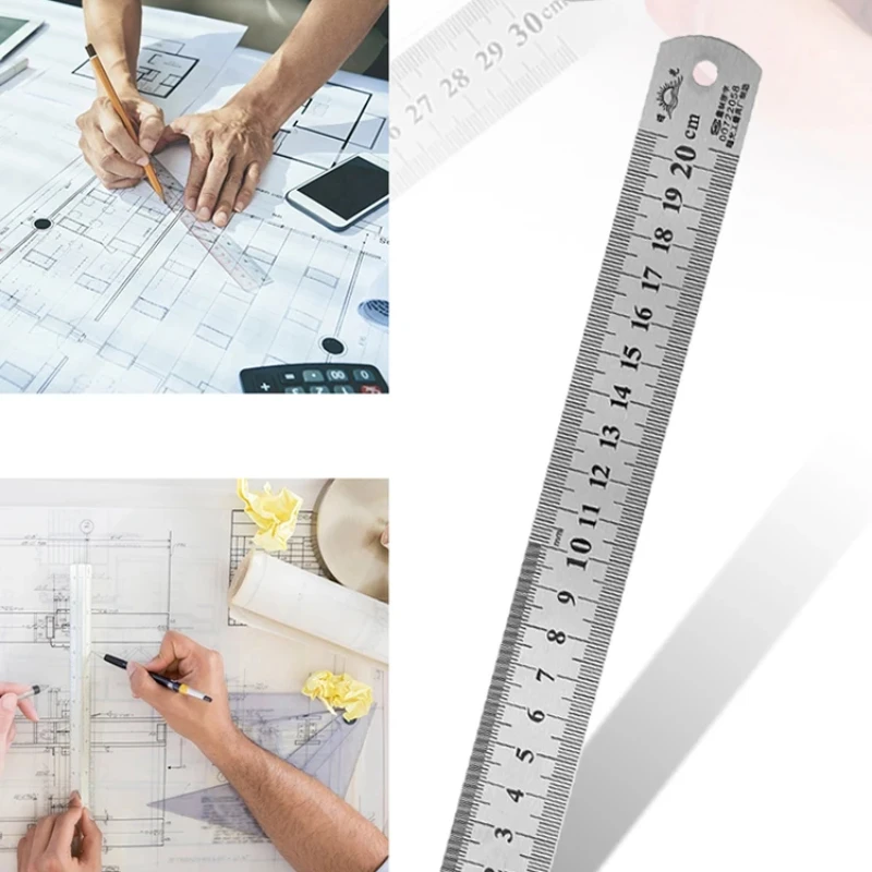 Règle en acier inoxydable, fournitures de papeterie, outils de dessin, outils à main, outil de mesure de précision double face