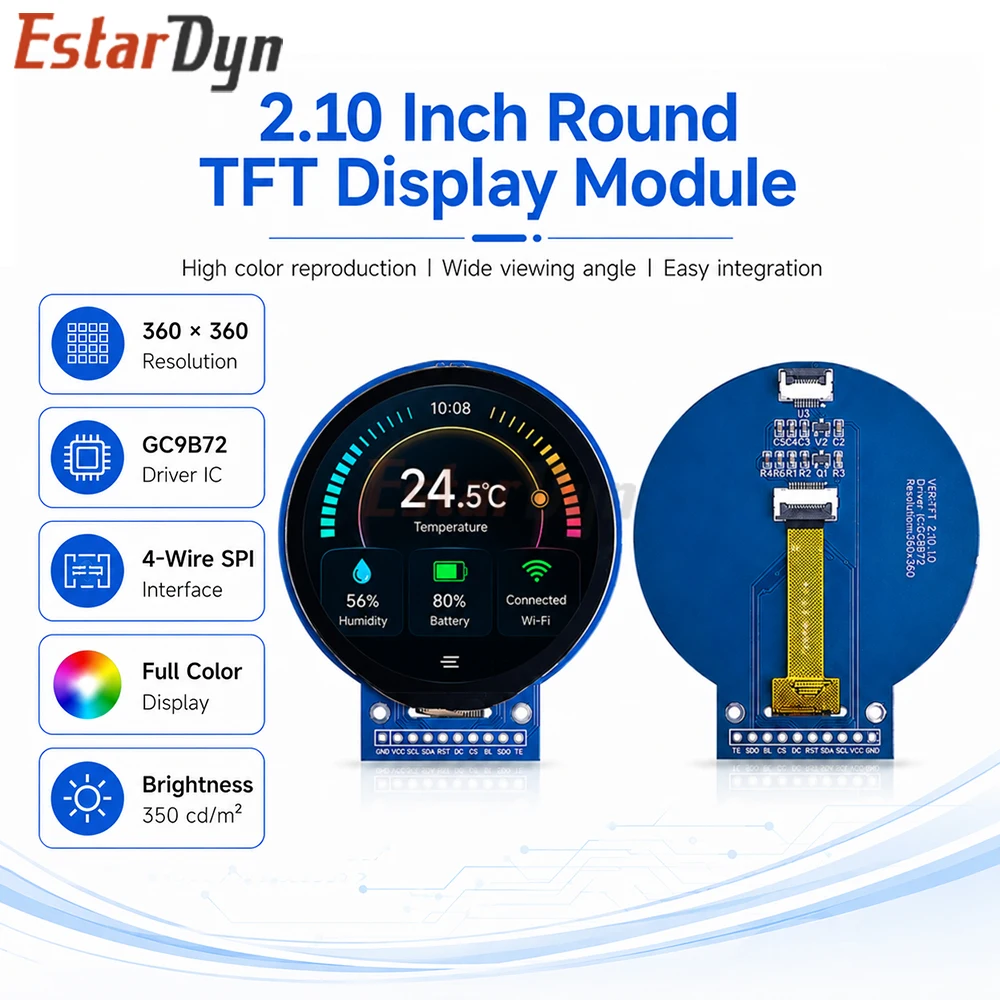 Écran LCD TFT Estardyn de 2,1 pouces GC9B72, petit écran 360x360, écran couleur LCD, écran rond SPI