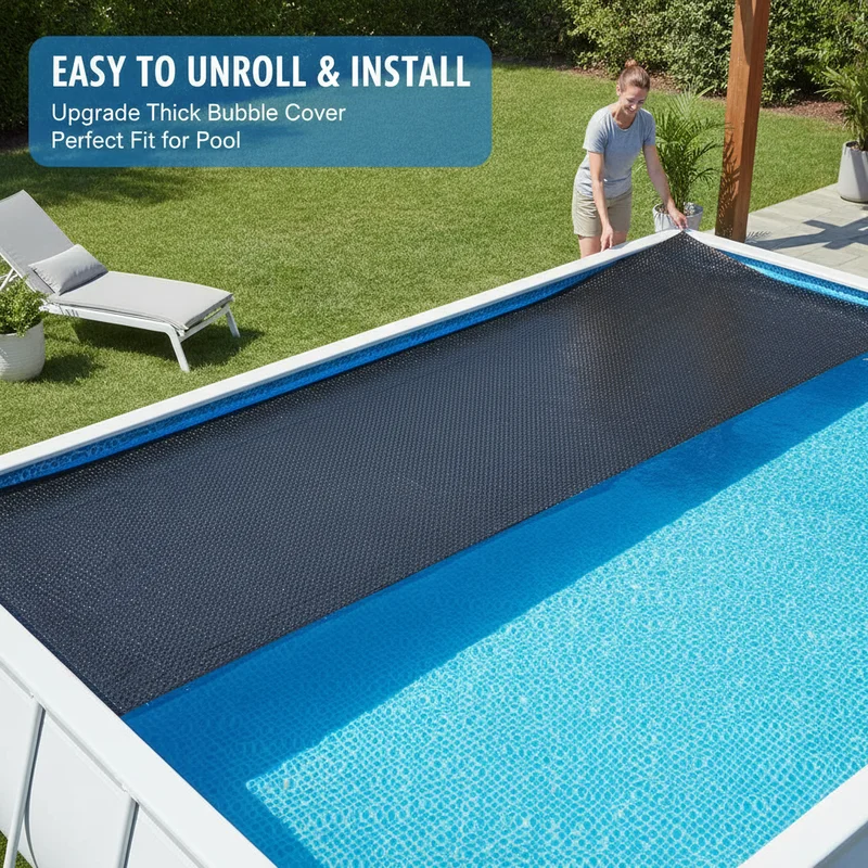 Couverture solaire pour piscine, couverture de piscine à bulles, couverture de piscine noire 488 x 244 cm PE, couverture de piscine extérieure, accessoire pour piscine
