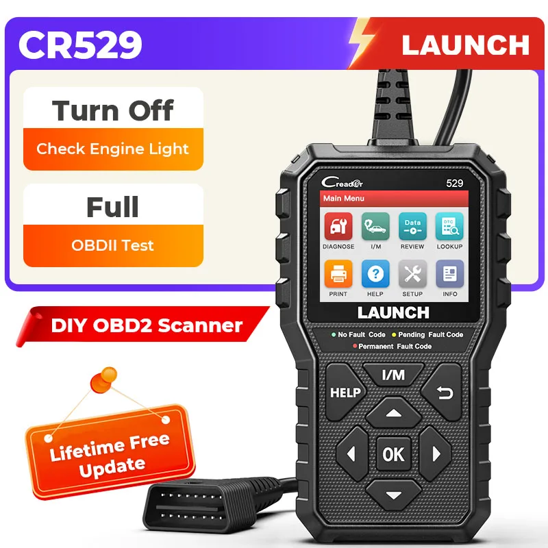 LAUNCH CReader529 CR529 Lecteur de codes OBD2 Outil de diagnostic automobile Lecteur de codes OBDII pour voiture Lecture de codes de panne Scanner de codes DIY Creader 529