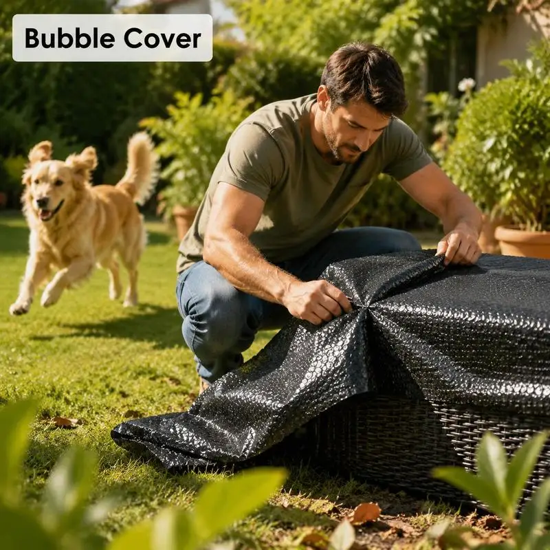 Couverture solaire pour piscine, couverture à bulles pour piscine, couverture noire 450x220 cm en PE, couverture extérieure pour piscine, accessoire pour piscine