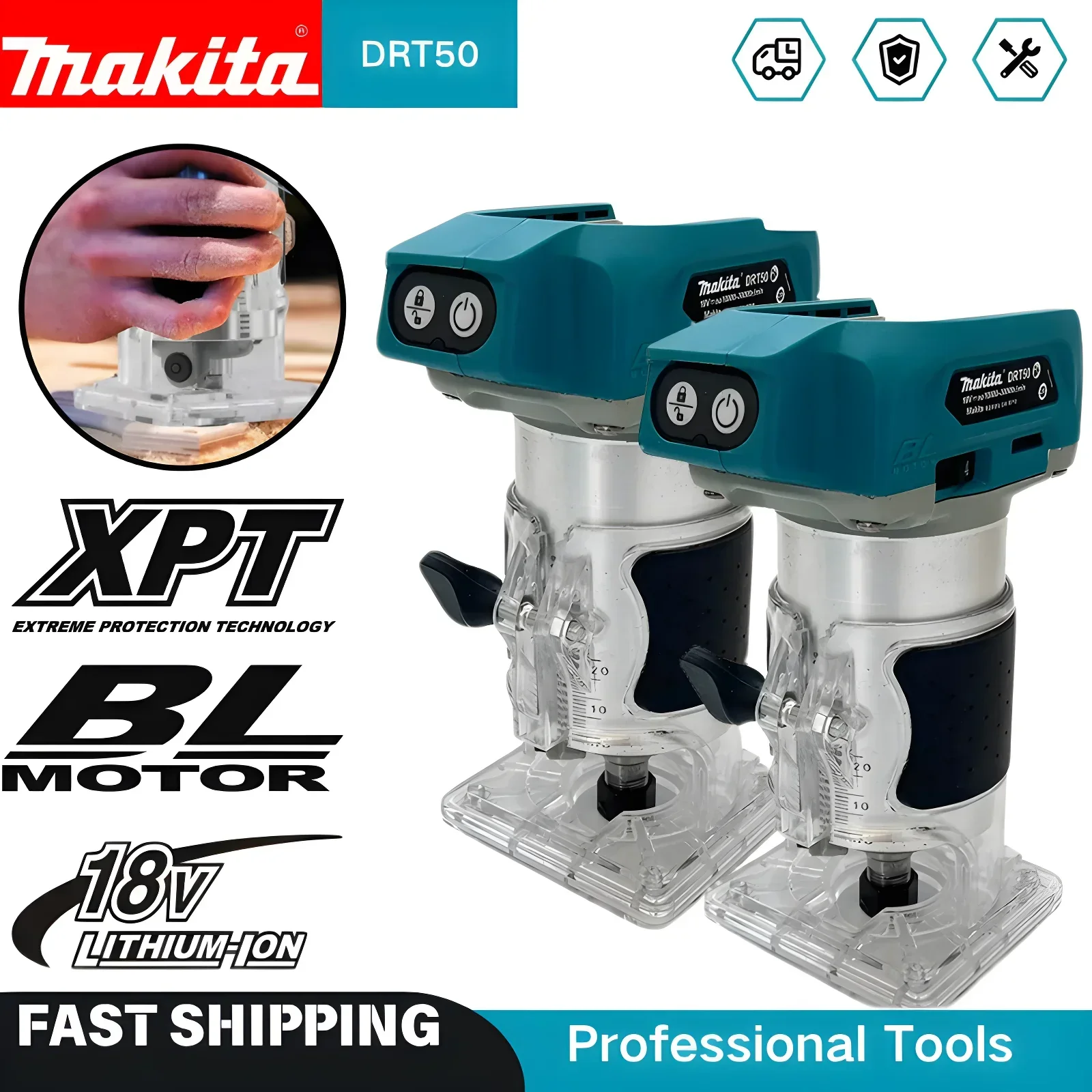 Outil de découpe sans fil Makita DRT50 18V, outil de fraisage compact et portable pour le travail du bois domestique et le bricolage, outil nu