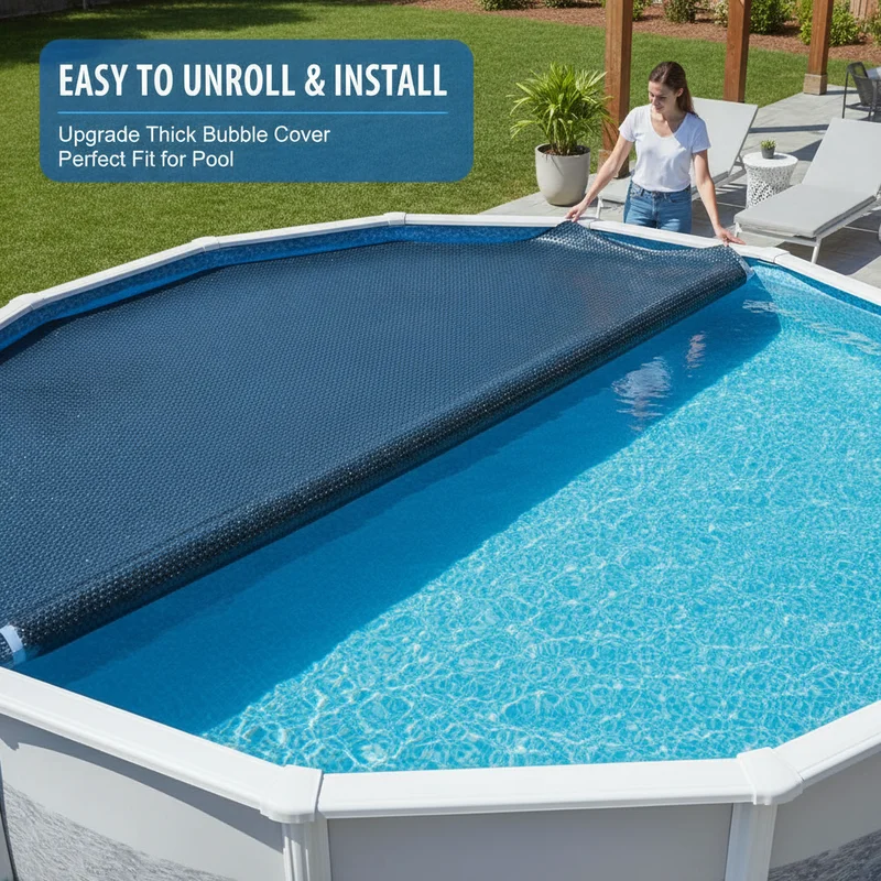 Couverture solaire pour piscine, couverture à bulles flottante pour piscine, couverture solaire en PE 549x274 cm noir et bleu, couverture de piscine extérieure, accessoire pour piscine