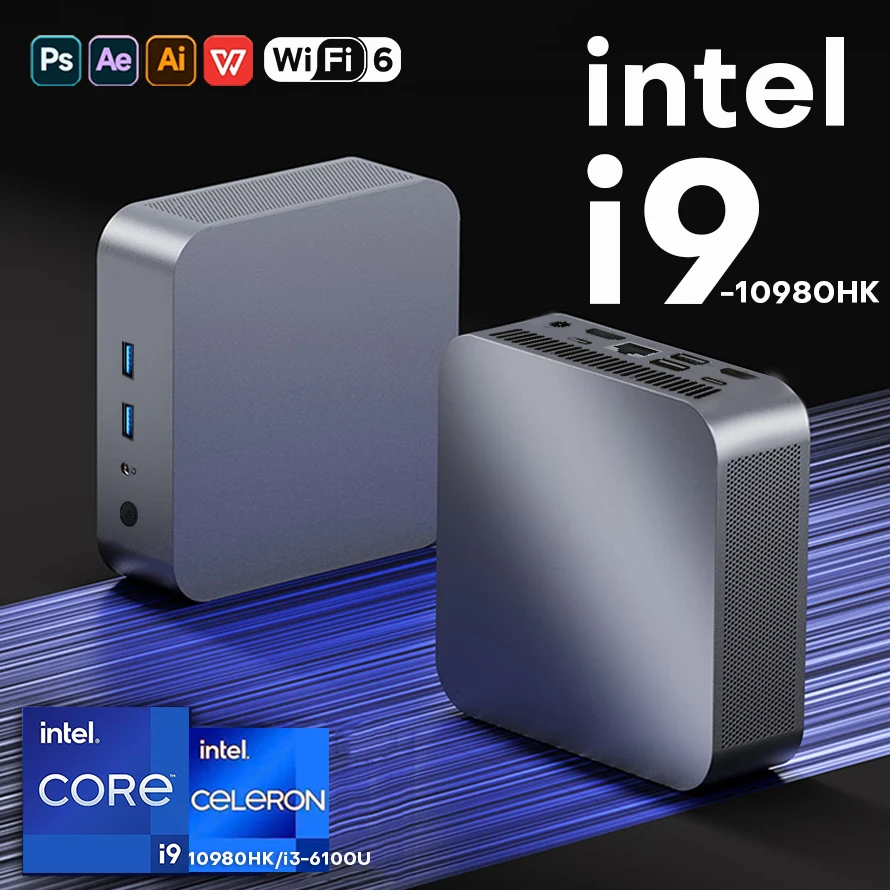2026 Mini PC Intel Core i9 10980HK/i3-6100U Computer Windows 11 16GB 1/2TB 4K Gaming Computer WiFi6 USB Portable Mini Desktop PC