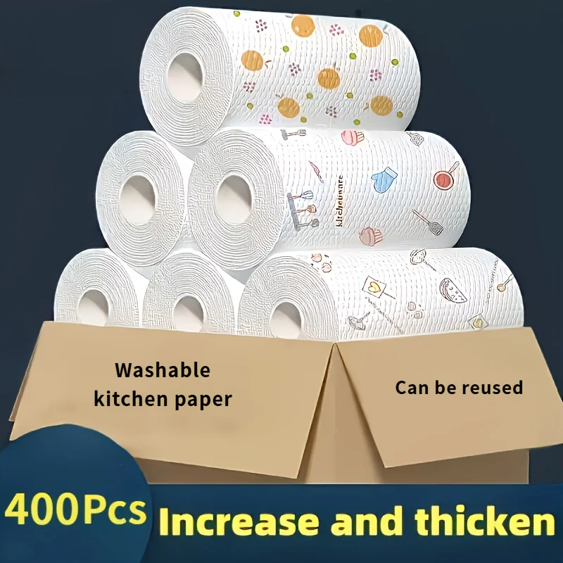 400pcs/1Roll Lazy Cloth Disposable Kitchen Wet Dry Dual-use Household Cleaning Special Paper Household Dishwashing Cloth Tissue