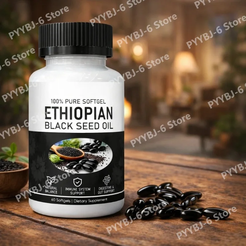 Ethiopian Black Seed Oil Organic Cold-Pressed Immune Support Supplement 60 Softgels for Joint Health & Antioxidant Protection