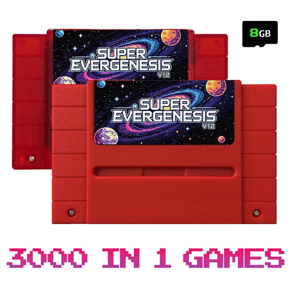 Super EVERGENESIS 3000 in 1 SFC Game Card OS V12 With 8GB TF Card For 16-bit US SNES Video Game Console Game Accessories