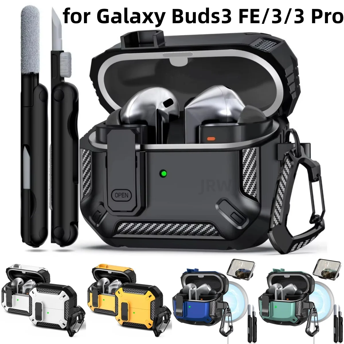 Carbon Fibre Case for Samsung Galaxy Buds 3 FE /Galaxy Buds 3Pro with Cleaning kit Security Lock Cover for Samsung Galaxy Buds 3