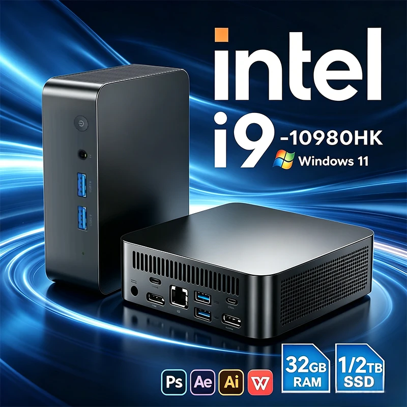 Mini PC Windows 11 Intel I9 10980HK N150 Desktop Gaming Computer PC 32GB RAM 1TB M.2 SSD WiFi 6 BT5.2 Pc Gamer 3 Years Warranty