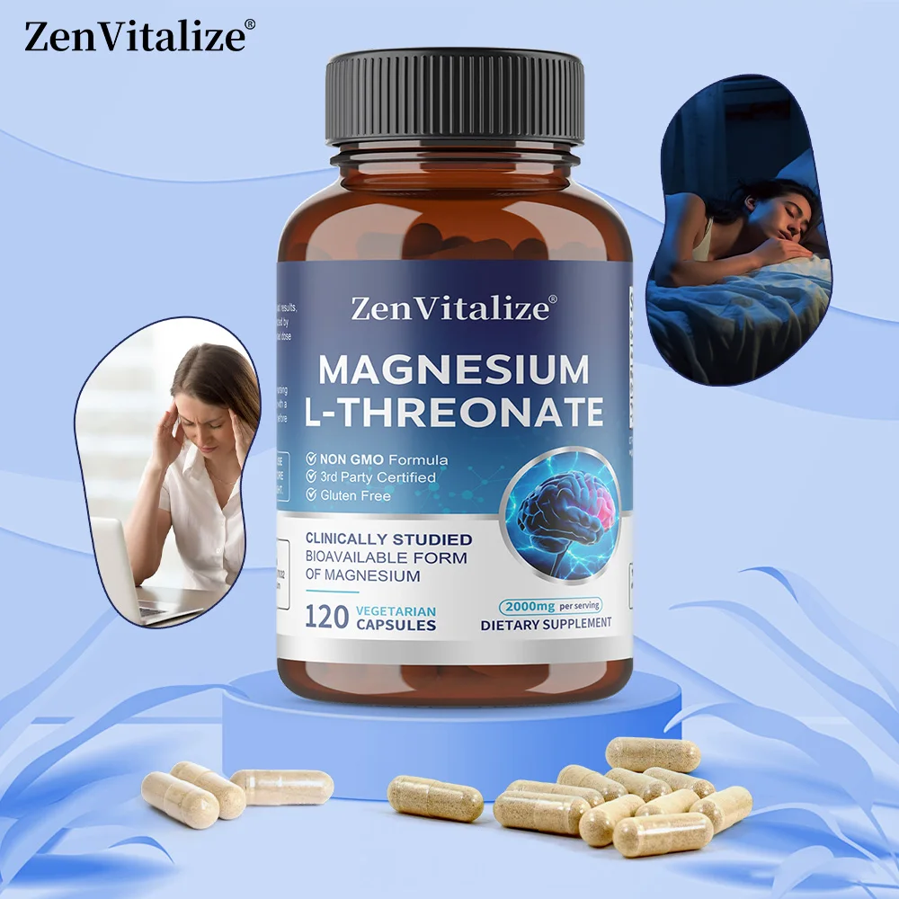 Magnesium L-Threonate Capsules, Brain Focus, Memory, Nerve Health, Muscle Strength, Sleep Quality & Stress Relief Support