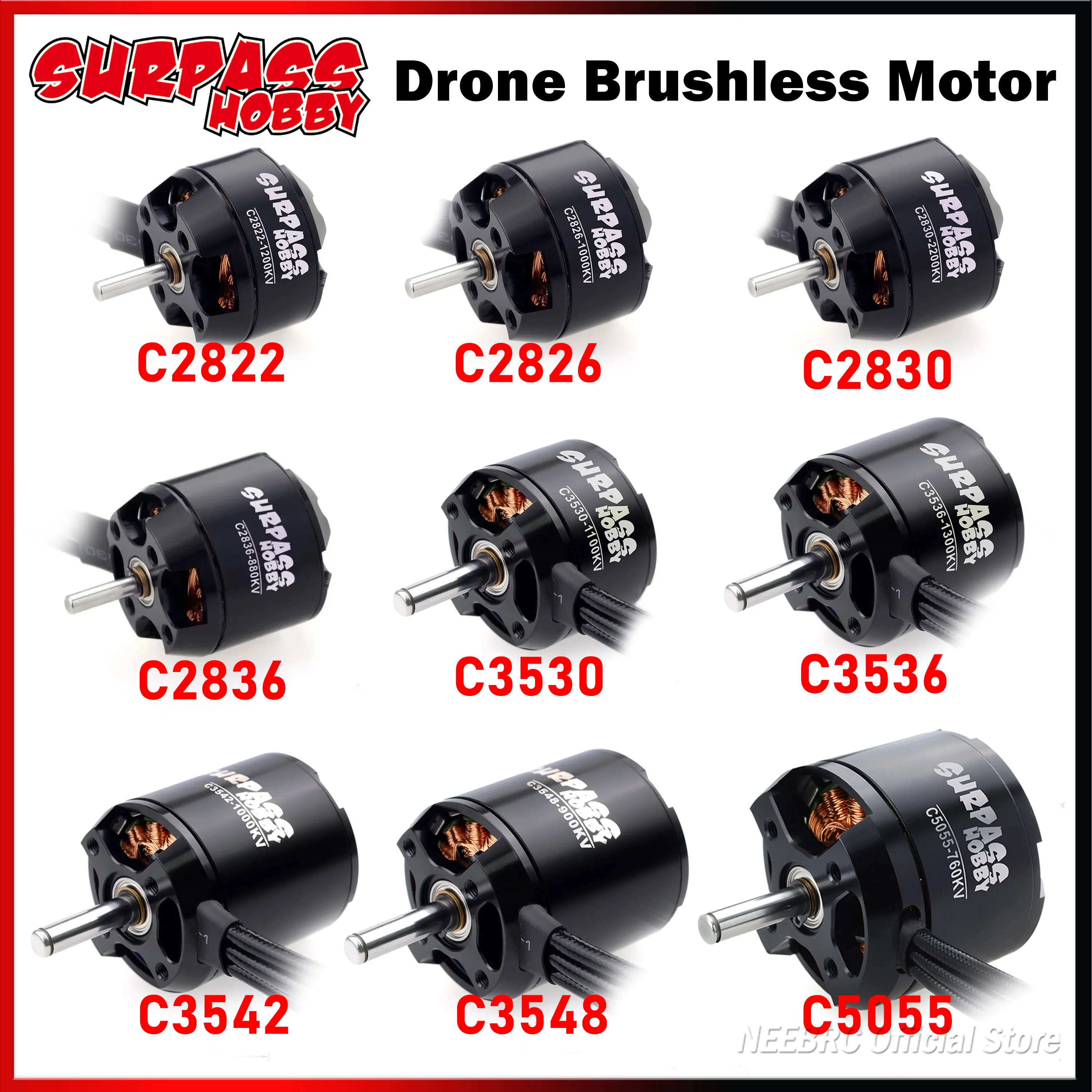 SURPASS HOBBY 2822 2826 2830 2836 3530 3536 3542 3548 5055 Brushless Motor for RC FPV 3D Fixed Wing Quadcopter Drone Multicopter