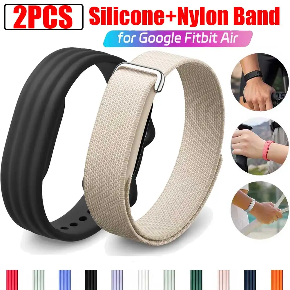 2pcs Silicone+Nylon Band For Google Fitbit Air Strap Adjustable Replacement Wristband For Fitbit Air Fitness Tracker Bracelet