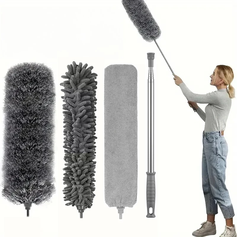 Electrostatic Dust Duster Retractable Long Pole Chenille Lightweight Household Fan Window Sill Cleaning Household Cleaning Tool