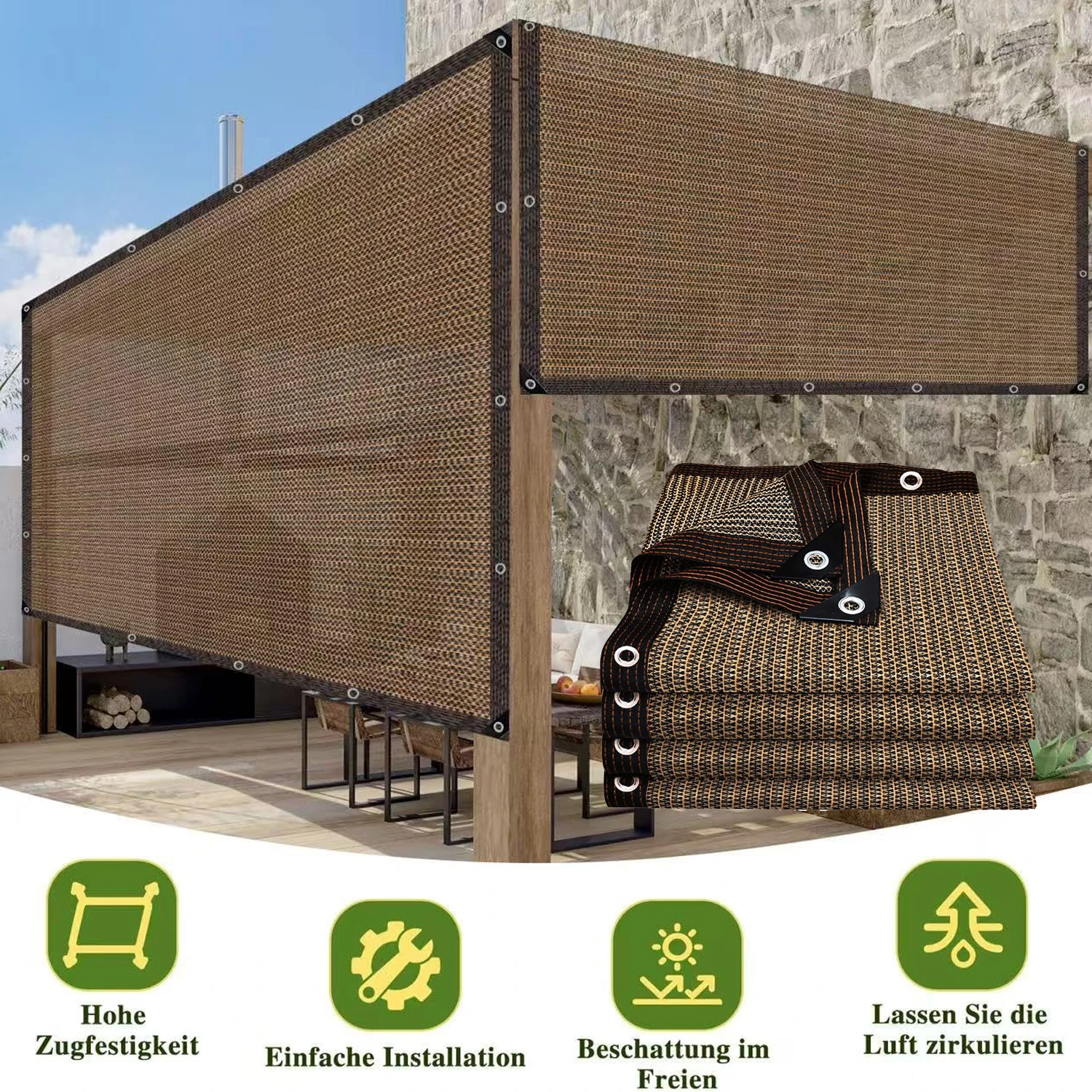 Heavy Duty Shade Cloth UV Block Sun Shade Net with Grommets for Patio Pergola Garden Backyard Carport Brown