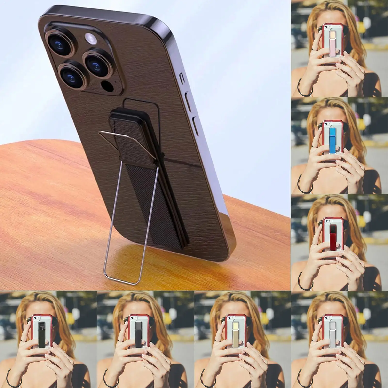 Phone Finger Strap Telescopic Phone Kickstand Universal Cell Phone Grip Ultra Slim Elastic Finger Holder Phone Standing