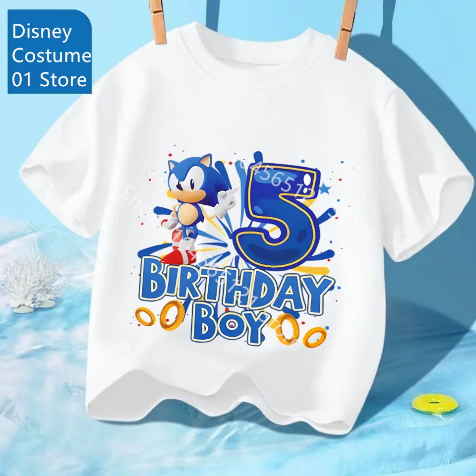 Birthday T Shirt Set Sonics Boys Girls Kawaii Cotton Clothes Cartoon Tops Clothing Short Sleeve Summer Anime Clothes Cute Gifts