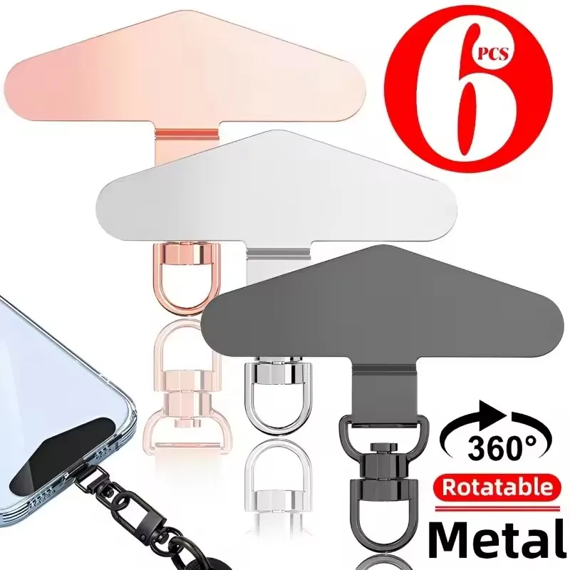 6-1PCS Metal Phone Tether Tab 360° Rotatable Phone Lanyard Patch Gasket Universal CellPhone Lanyard Strap Patch for Phones Cases