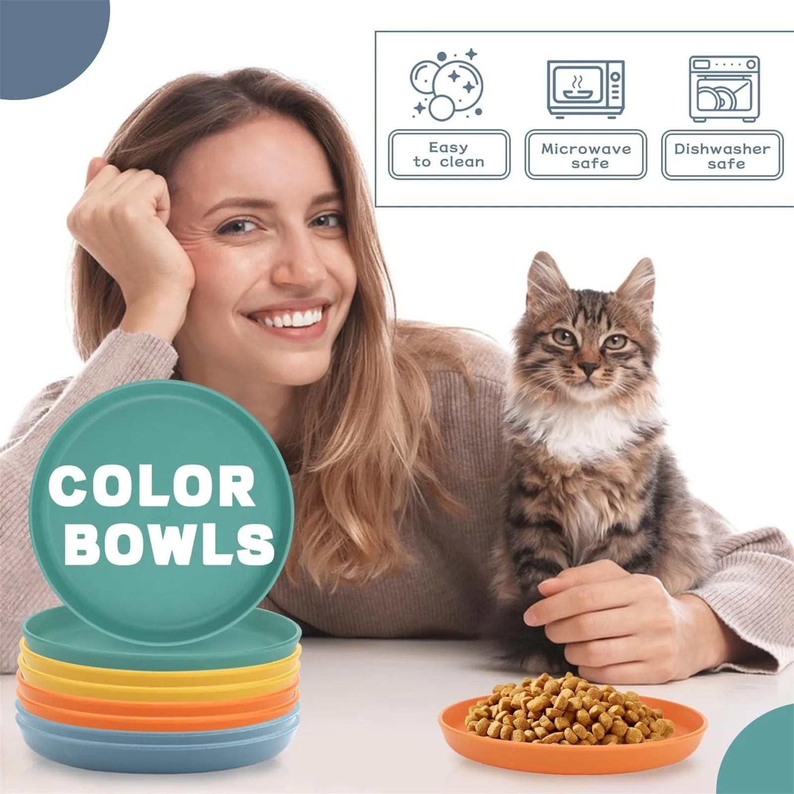 1/5 bols de nourriture pour animaux de compagnie, bols ronds colorés en PP, grande base pour la nourriture humide et sèche, bols de nourriture pour animaux de compagnie, fournitures pour animaux de