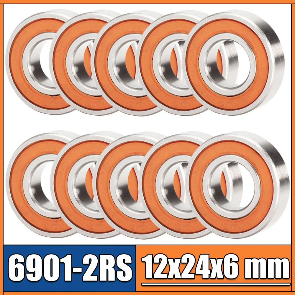 6901RS Bearing 10PCS 12x24x6 mm ABEC-3 Hobby Electric RC Car Truck 6901 RS 2RS Ball Bearings 6901-2RS Orange Sealed