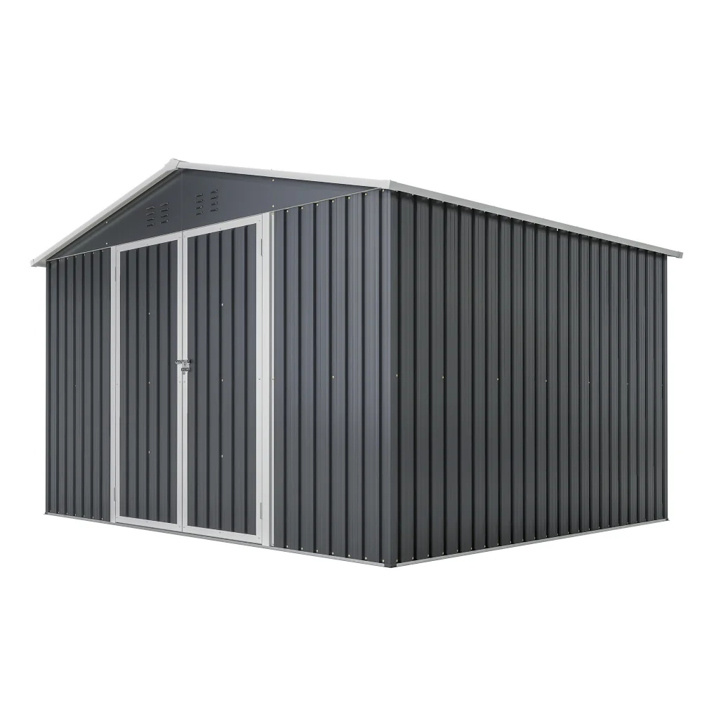 Abri de jardin en métal anthracite 300x252x191 cm, abri de rangement pour outils spacieux avec toit à pignon XXL, abri de rangement extérieur robuste pour outils de jardin et fournitures de jardinage