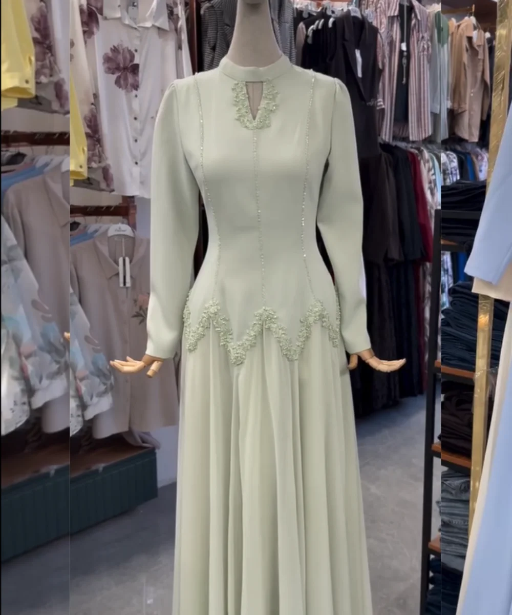 Customized Matching Chiffon Pleat Sequined A-line Jewel Long Bespoke Occasion Dresses High Quality Pastrol