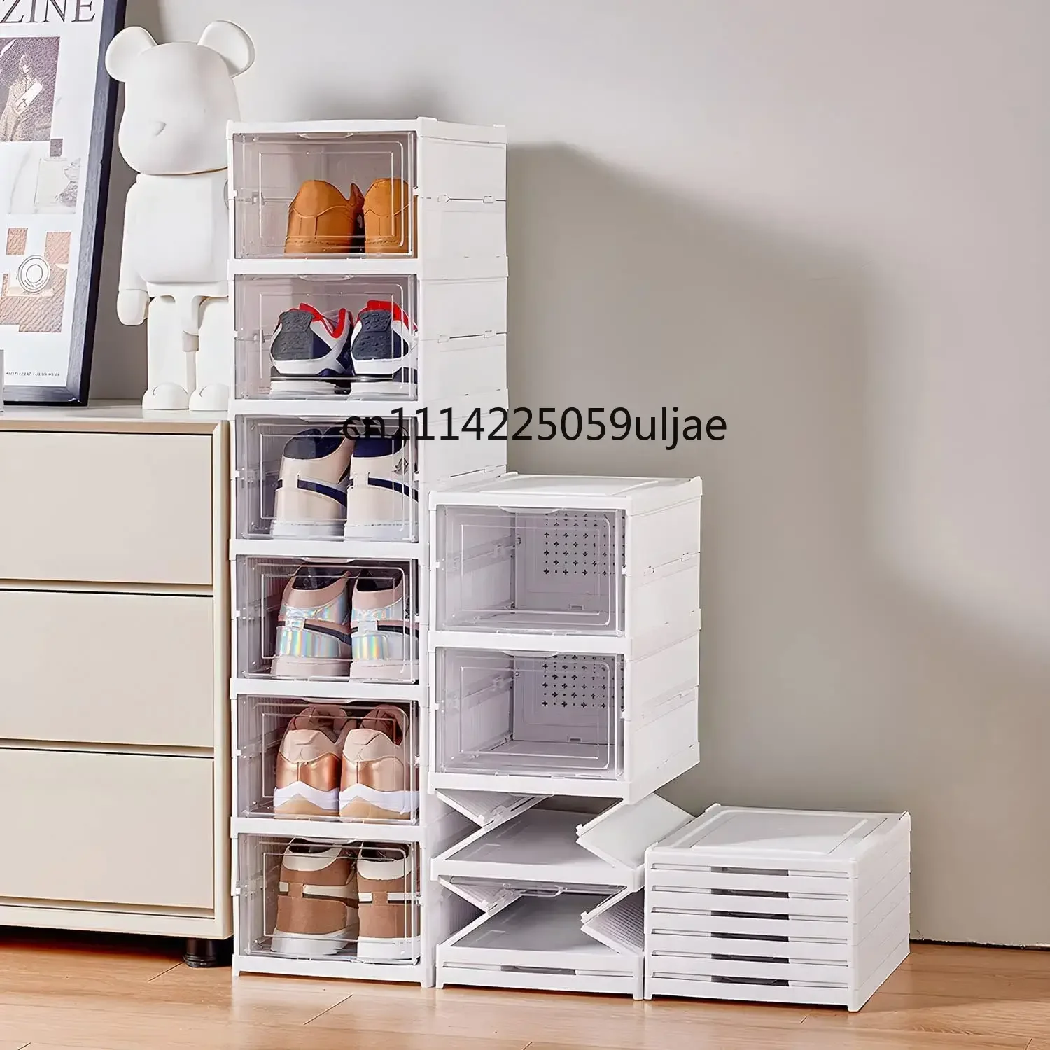 3/6-lagige faltbare Schuhaufbewahrungsbox, transparente Sneaker-Schuhbox, stapelbar, staubdicht, Schuhschrank, Schuh-Organizer, Regal