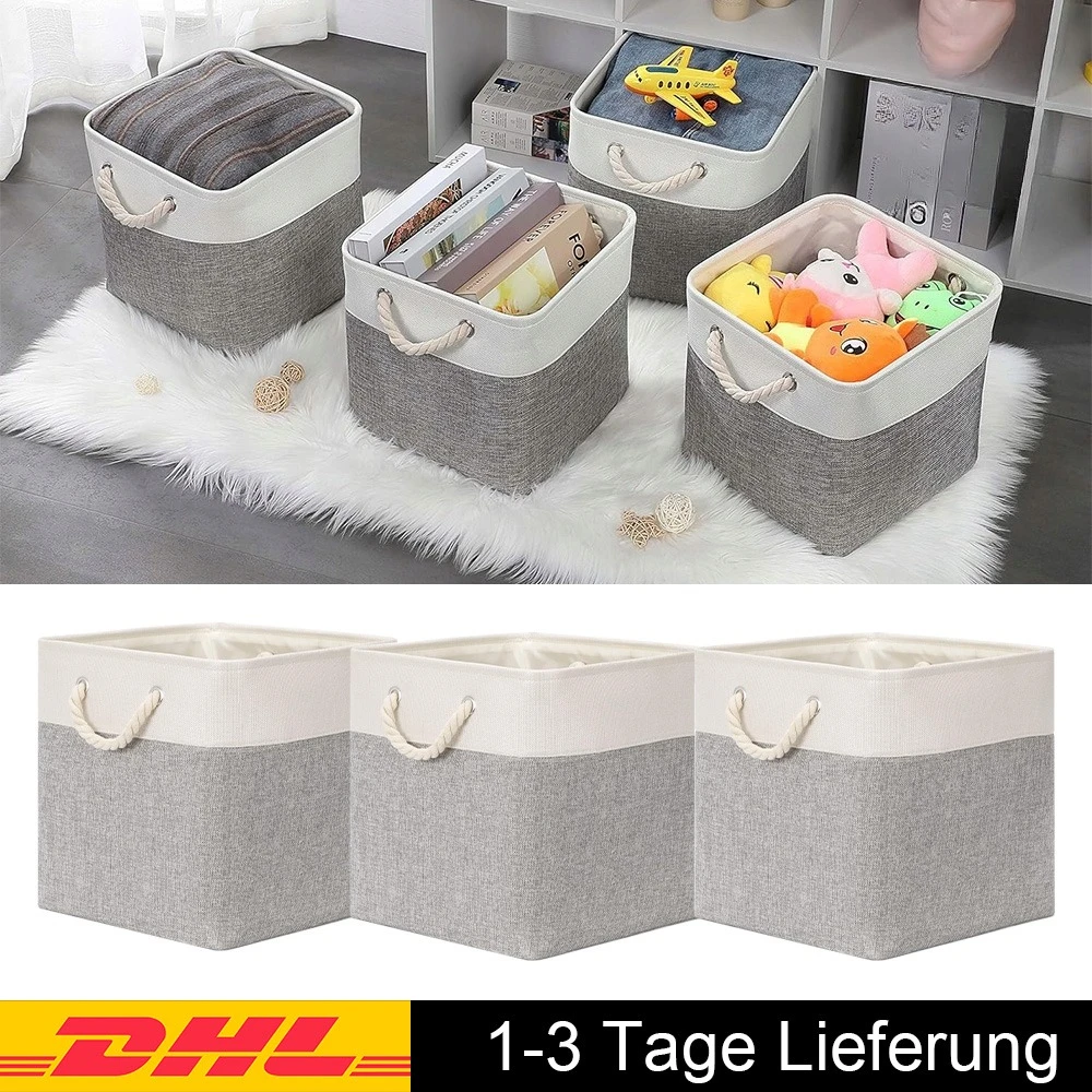 3er-Pack Grobe Leinen-Aufbewahrungskörbe 33x33x33CM, Multifunktionale Organizer-Boxen für Schlafzimmer, Schrank und Schreibtisch