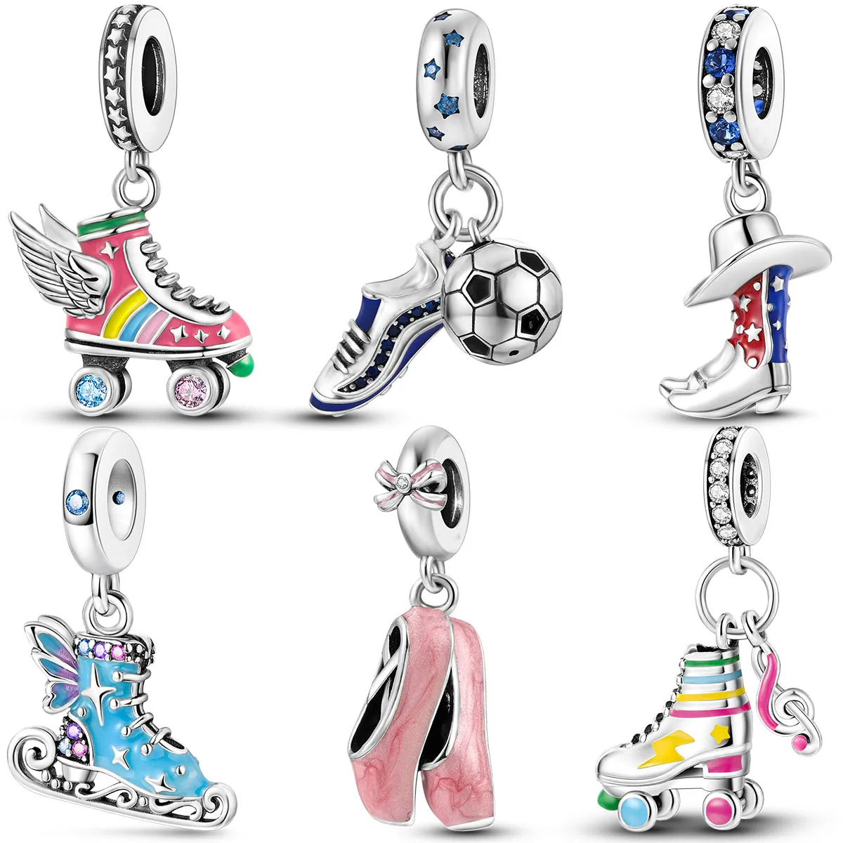 925 Sterling Silber Sport-Liebes-Anhänger für Armbänder und Halsketten, Skate-Schuhe Perlenanhänger, Original Silberschmuck