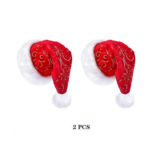 2er-/4er-Pack Weihnachtsmannmützen mit goldener Schneeflockenstickerei, rote Samt-Plüsch-Weihnachtsmannmütze für Erwachsene Kinder, dicker, bequemer Weihnachts- und Partyhut, Weihnachtskostümzubehör