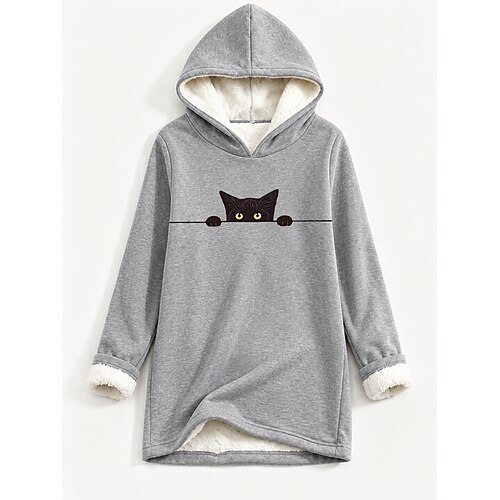 Damen Pullover Fleecegefütterter Kapuzenpullover Sweatshirt Print Grafik Tier Lässig Komfort Langarm Kapuzenoberteile Lässig Street Blau Hellrosa Dunkelrosa Rot Grau Herbst Winter