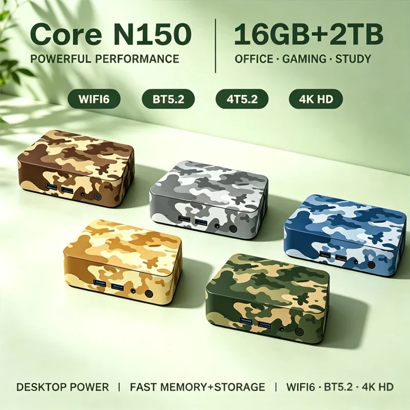 Mini PC Intel Core N150 Windows 11 Desktop Computer 16GB RAM 2TB SSD WiFi6 BT5.2 4K HDR Home Office Portable Mini Desktop